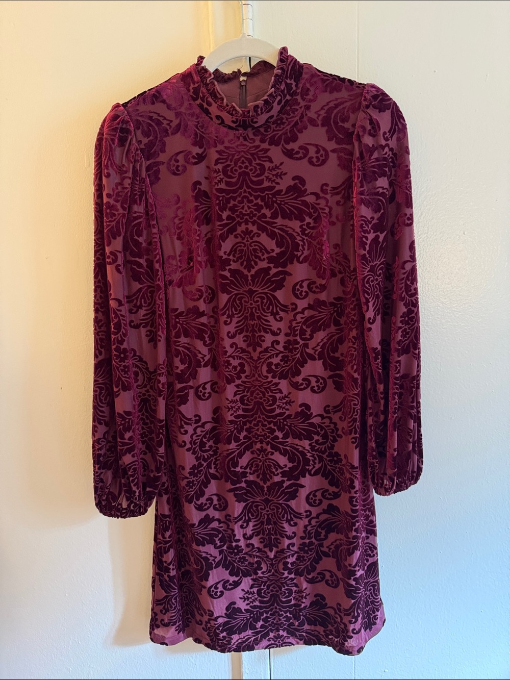 Vince Camuto Plum Velvet Burnout Long Sleeve Mini Dress